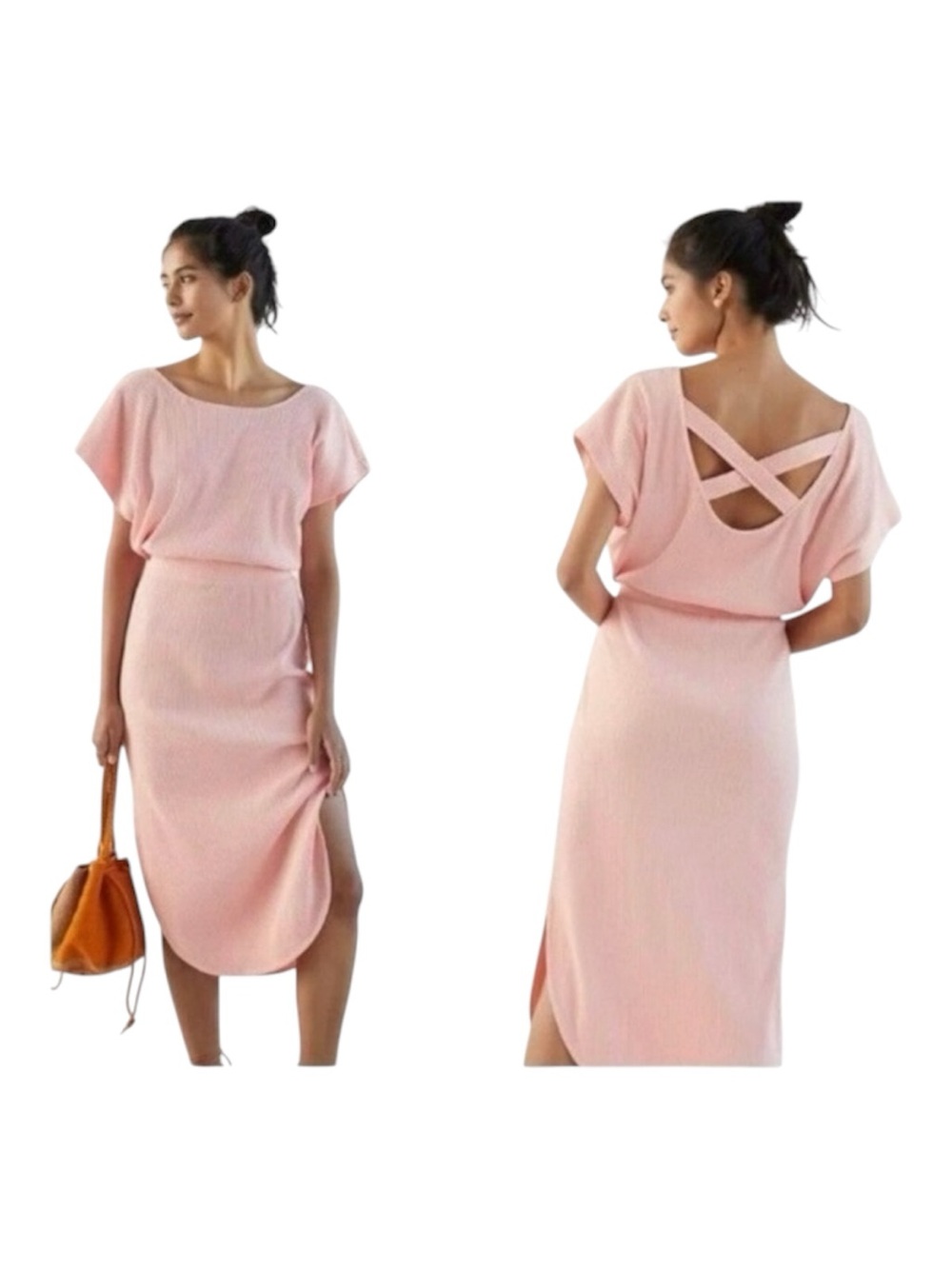 Anthropologie Daily Practice Dolman Sleeve Ribbed Midi Dress Peach Size XL